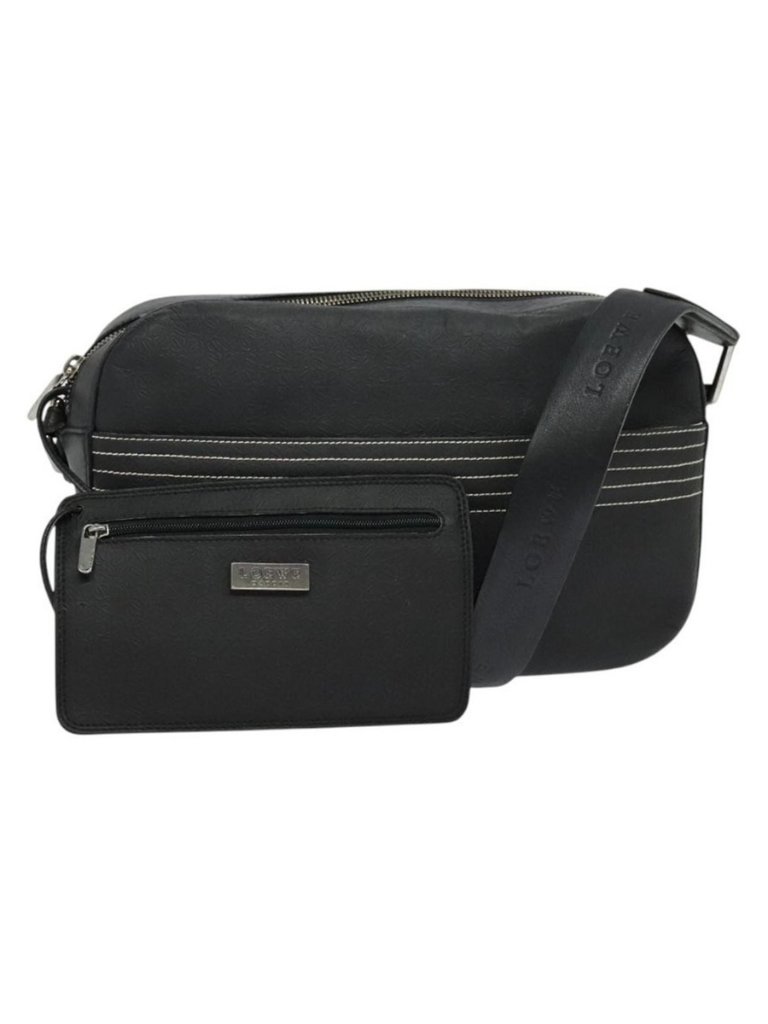 Authentic Loewe Anagram Shoulder Bag Leather Black Silver
